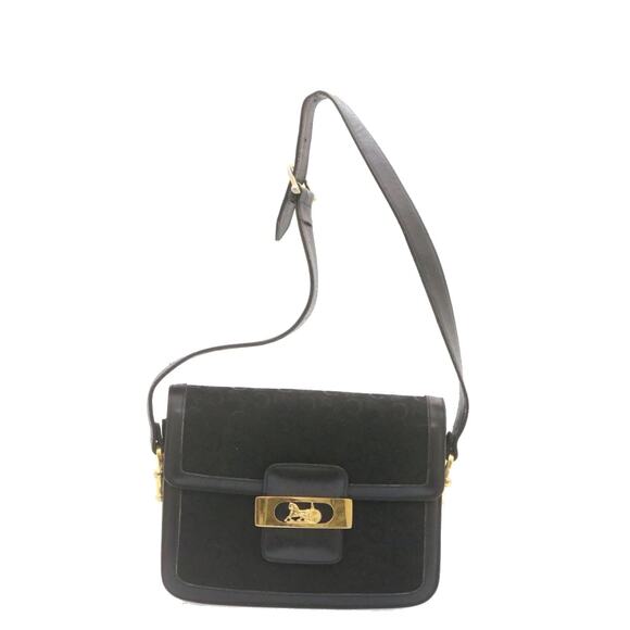 CELINE C Macadam Horse Carriage Shoulder Bag Canvas Black Gold - Picture 2 of 12